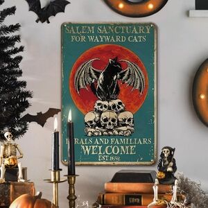 NWT SALEM Sanctuary for Wayward Cats 8x12 Tin Halloween Decor Sign